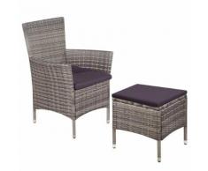 vidaXL Sedia da Pranzo da Giardino con Sgabello Grigio