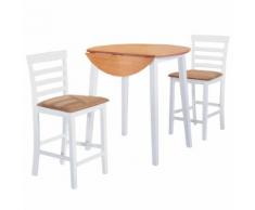 vidaXL Set Tavolo e Sedie da Bar 3 pz Legno Massello Naturale e Bianco