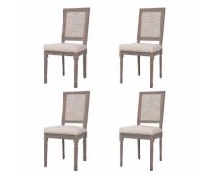 vidaXL Sedie da Pranzo in Lino e Rattan 4 pz 47x58x98cm Bianco Crema
