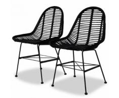 vidaXL Set Sedie da Pranzo 2 pz in Rattan Naturale Nero