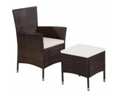 vidaXL Sedia da Pranzo da Giardino con Sgabello Marrone e Bianco Crema