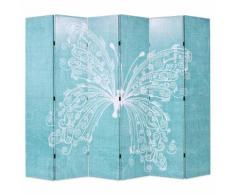 vidaXL Paravento Pieghevole 228x180 cm Stampa Farfalla Blu