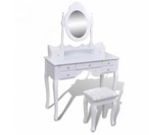 vidaXL Tavolo da Trucco con Specchio e Sgabello 7 Cassetti Bianco