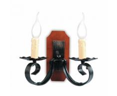 Applique 2 Luci Rustica Metallo Legno Lampada Da Parete Interno E1...