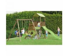 Area Giochi Altalena Scivolo Torretta Playground In Legno H235cm N...