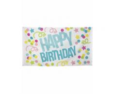 Striscione in tessuto Happy Birthday coriandoli pastello 90x150