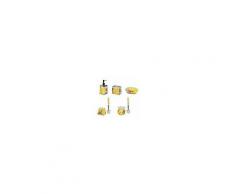 Set bagno dispenser sapone liquido bicchiere porta spazzolino e portasapone decorazione a fiori gialli arredo bagno