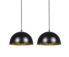 QAZQA Set 2 lampade a sospensione MAGNA 30 nera con interiore dorato