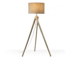Pan International Piantana pn-zaria e27 led legno paralume cilindro tessuto pelle lino lmpada