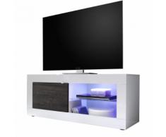 Mobile porta TV Basic S con 1 anta in bianco lucido e wengè