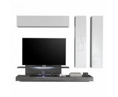 Parete attrezzata Cube III in bianco lucido e rovere grigio