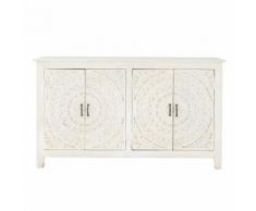Credenza bianca a 4 ante in legno massello di mango scolpito Mannar