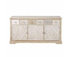 Credenza a 3 ante in legno massello di mango scolpito Namaste