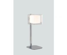 Lampada Da Tavolo Metallo Cromato Paralume Vetro Trasparente E Bia...