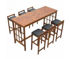 Set Da Pranzo Tavolo Alto 6 Sgabelli In Legno Seduta Imbottita Ben...