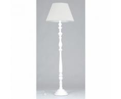 Piantana Paralume Cotone Bianco Fusto Legno Bianco Lampada Da Terr...