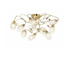 Plafoniera Oro Decoro Cristallo K9 Paralumi Floreali Vetro Lampada...