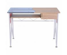 Scrivania Da Ufficio In Legno E Piano In Vetro Con Cassetto E Port...