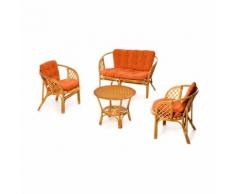 Set Salotto Da Giardino In Rattan Divano 2 Posti Tavolo E 2 Poltro...