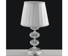 Lampada Da Tavolo Cromata Vetro Cristallo Paralume Tessuto Classic...