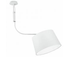 Sospensione Metallo Bianco Paralume Tessuto Bianco Lampadario Mode...