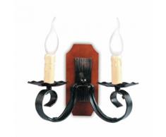 Applique 2 Luci Rustica Metallo Legno Lampada Da Parete Interno E1...