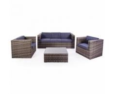 Set Salotto Da Giardino Divano 3 Posti Tavolo E 2 Poltrone In Poly...