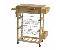 Carrello Da Cucina In Legno Della Gomma Piano 2 Cestelli E Cassett...