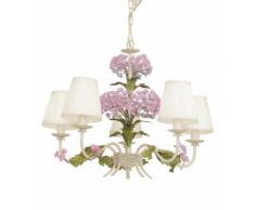 Lampadario Metallo Bianco Fiori Paralume Tessuto Interno Classico ...