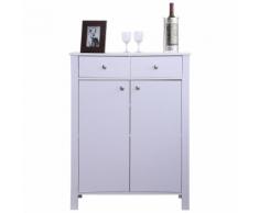 Scarpiera Salvaspazio In Legno Con 2 Ante E Cassetti Bianco 80x34x...