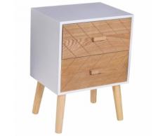 Comodino In Legno 2 Cassetti Stile Scandinavo Bianco E Legno 40x30...