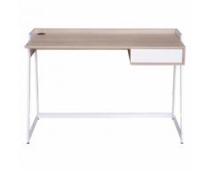 Scrivania Da Ufficio Con Cassetto In Legno E Acciaio Bianco E Rove...