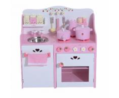 Cucina Giocattolo Per Bambini In Legno Con Accessori Rosa 60x30x62...