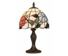 Lumetto Metallo Paralume Vetro Colorato Decoro Fiori Lampada Da Ta...