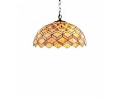 Lampadario Sospeso Classico Metallo Paralume Vetro Colorato Decoro...