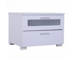 Comodino Moderno In Legno E Vetro 2 Cassetti Con Maniglia Bianco 5...