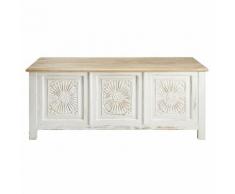 Cassapanca scolpita in legno massello di mango bianco effetto anticato Shiva