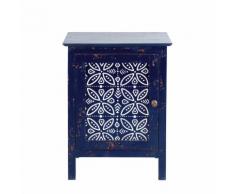 Comodino ad 1 anta in legno massello di mango blu Shibori
