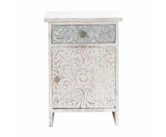 Comodino indiano bianco scolpito in massello di mango L 42 cm Namaste