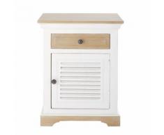 Comodino ad 1 anta e 1 cassetto in legno massello di mango bianco Cezembre