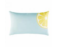 Cuscino da esterno blu con stampa limone giallo, 30x50