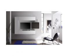 Parete pensile per soggiorno Cube: 3 pensili e 1 cubo / Bianco-Rovere wenge