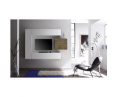 Parete pensile per soggiorno Cube: 3 pensili 1 cubo / Bianco-Rovere miele