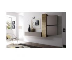 Parete pensile per soggiorno Cube: 2 pensili 2 cubi / Grigio-Rovere miele