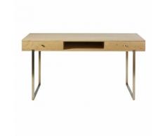 Comodino a 2 cassetti e piedi in metallo color ottone Karla