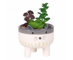 Pianta artificiale e vasetto gatto su gambe in dolomite