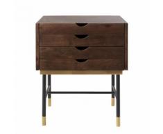 Comodino a 4 cassetti in legno di acacia e metallo nero Sterling