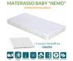 Materasso Lettino o Culla per Bambini alto 12 cm + Cuscino ANTISOFFOCO GRATIS con Fodera in Cotone Naturale, Rivestimento + fascia AIR SPACE Sfoderabile Anallergico Lavabile NEMO