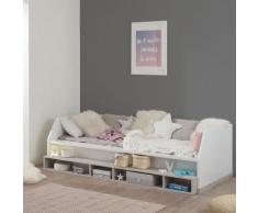 Letto singolo Tiago II in bianco ed essenza pino sbiancato