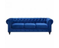 Divano vintage a 3 posti in tessuto blu scuro CHESTERFIELD